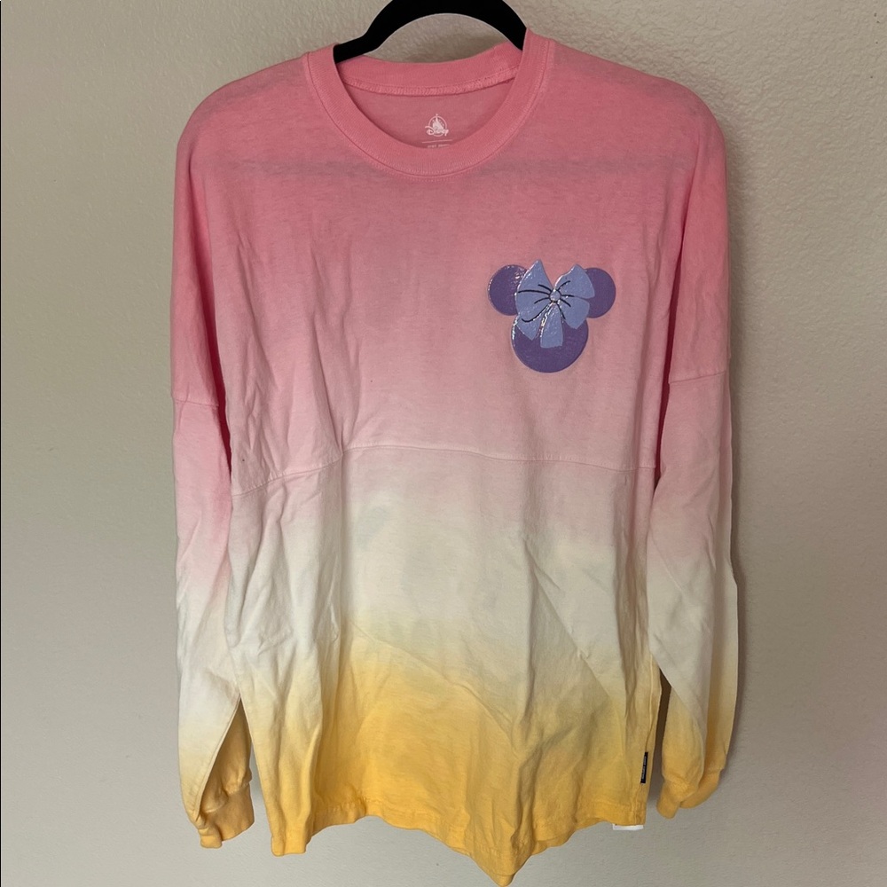 Disney Pink/Yellow Ombre Long Sleeve Tee (Spirit Jersey) Bonjour Minnie Mouse